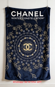 Chanel Winter Constellation Lion CC Logo Flannel Throw Blanket IMG_7063